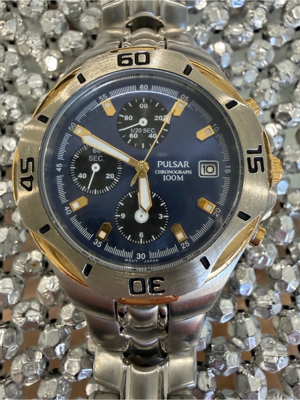 Pulsar Silver and Blue Men's Chronograph Watch with Gold Accents